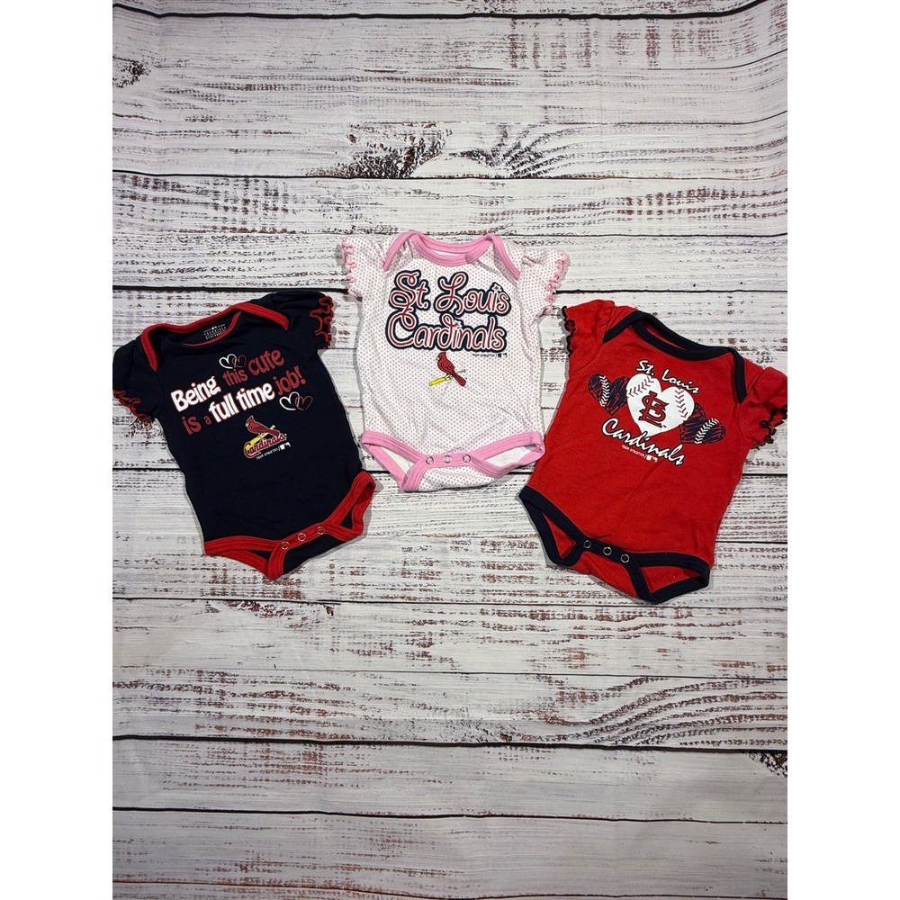 St. Louis Cardinals MLB Baby Girls Bodysuits Set of 3 Navy White Red 0-3M